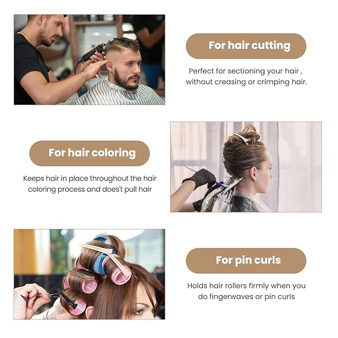 AIMIKE 6pcs Professional Hair Clips for Styling Sectioning, Non Slip Duck Billed with Silicone Band For Hairdresser, Women, Men For Salon and Home Hair Cutting - Brown & Apricot & Black