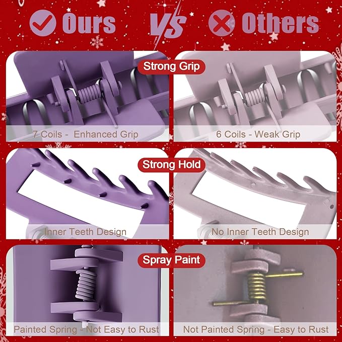 TOCESS Hair Claw Clips for Women - 8PK Large Neutral Matte Square Jumbo Hair Clips for Thick, Thin, Long, Short, Curly Hair Girls, Big Jaw Clip Set for Daily Use(Violet Purple)
