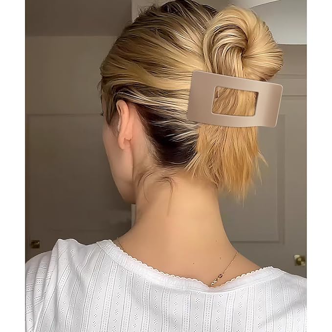 Velscrun Flat Hair Clips for Women Girls, 2 Styles 8 Pcs Lay Flat Claw Clips, Strong Hold French Duck Billed Large Side Hair Jaw Clip for All Hair Types, Fashion Trendy Hair Accessories Coffee Brown