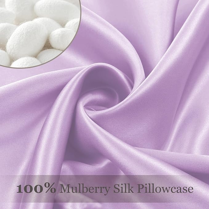 Adubor Mulberry Silk Pillowcase for Hair and Skin with Hidden Zipper, Both Side 23 Momme Silk, 900 Thread Count (20x36 inches, King Size, Light Purple, 1pc)