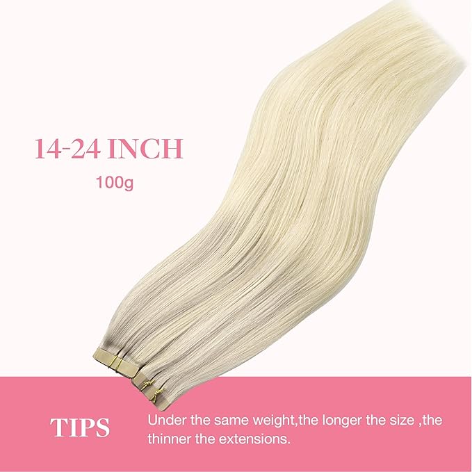 GOO GOO Tape in Hair Extensions Human Hair, 17/22/60 Ash Blonde to Golden Blonde and Platinum Blonde, 16inch 100g 40pcs, Skin Weft Seamless Invisible, Silky Straight with Thick Ends, Remy Human Hair