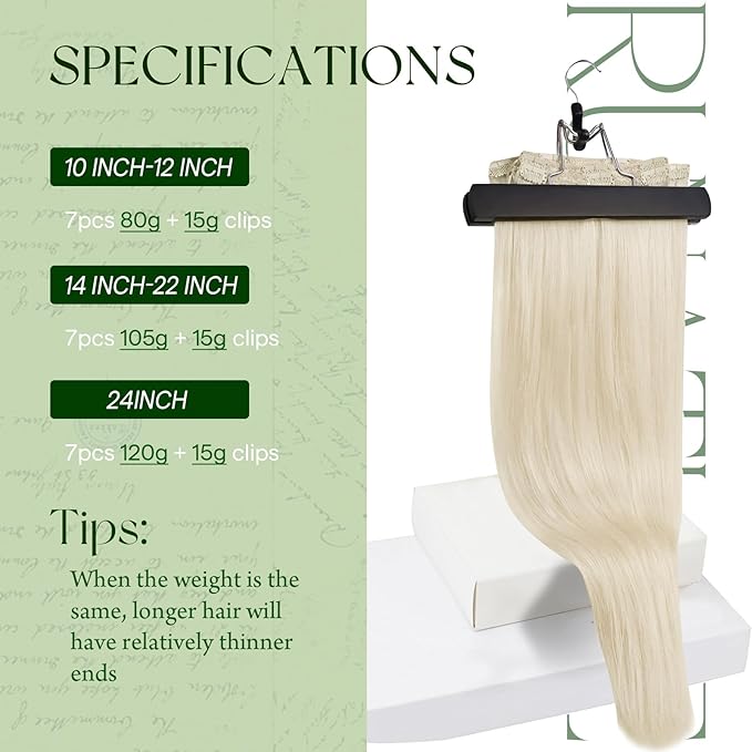RUNATURE Clip in Hair Extensions Real Human Hair, Real Hair Extensions Clip in Human Hair for Women, Blonde Remy Natural Hair, 22 Inch 120g 7pcs, #800 Platinum Blonde