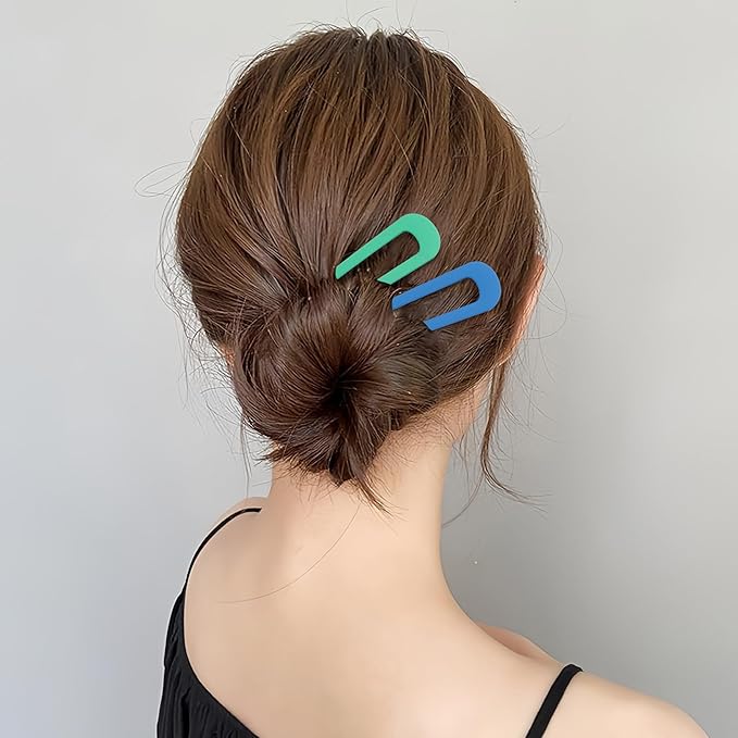 6Pcs Metal French Hair Pins for Women U Shape Sticks 3.9 Inch Vintage Fork for Hairstyle Accessories(Blue/Green/Grey）