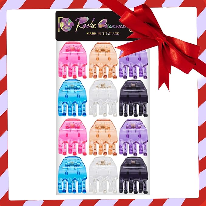 RC ROCHE ORNAMENT 12 Pcs Small Hair Clips for Women 1.3" Inch Thick or Thin Hair Jaw Clamps Secure Strong Hold No Slip, Medium Transparent Multicolor
