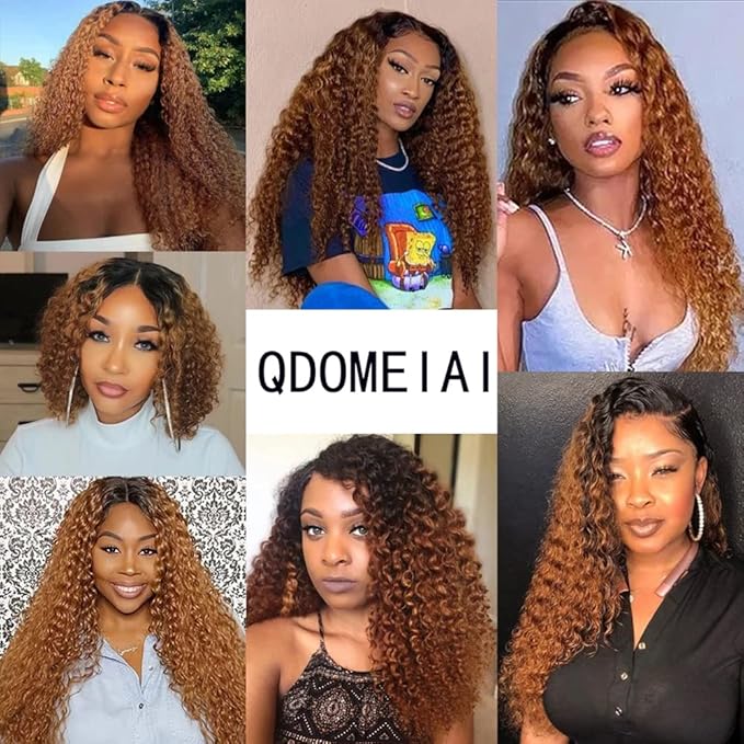 Ombre Brown Lace Front Wigs Human Hair Pre Plucked Curly Wave Brazilian Virgin Hair 13X4 HD Transparent Lace Frontal Wigs with Baby Hair 180% Density 16 Inch