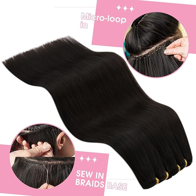 YoungSee 125G Sew in Hair Extensions Real Human Hair Darkest Brown Hand Tied Weft Hair Extensions Human Hair Dark Brown Human Hair Extensions Sew in 22Inch