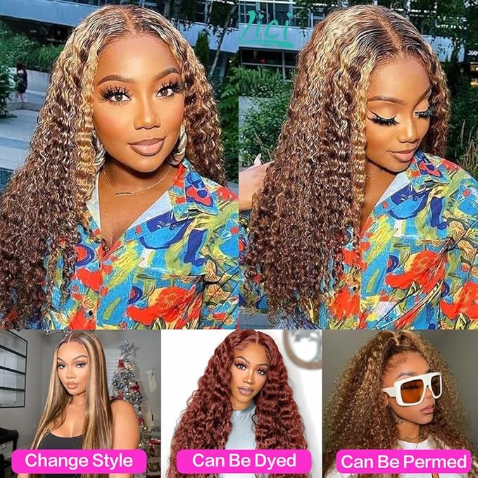 abbildung 28inch Highlight Ombre Lace Front Wig Human Hair 13x6 HD Honey Blonde 4/27 Deep Wave Lace Frontal Wigs Glueless Wigs Human Hair