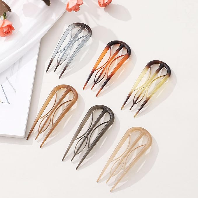 6 PCS French Hair Pins for Women - Large U-Shaped Hair Forks with Internal Teeth, Strong Hold for Thick & Thin Hair, Effortless French Twists, Updos, Buns & Chignons, Hairstyle Accessories