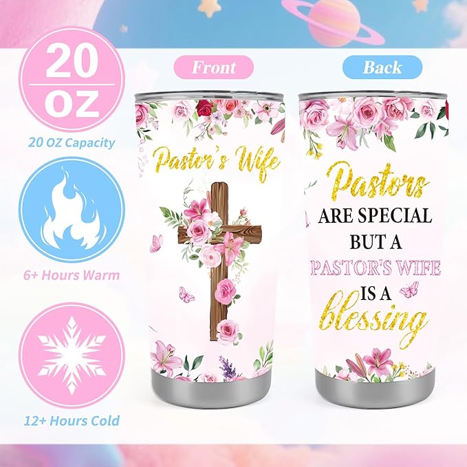 Keluna Pastors Wife Appreciation Gifts - Makeup Bag Tumbler Cup Stone Bracelet Christian Faith Religious Gifts Christmas Thank You Gift for Pastor Wife Women Birthday