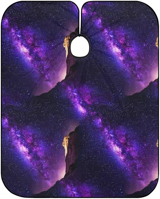 Extra Long Haircut Barber Cape Cover, Hairdressing Apron Purple Space Galaxy Shimmering Hairdressing Gown Cover for Hair Cutting