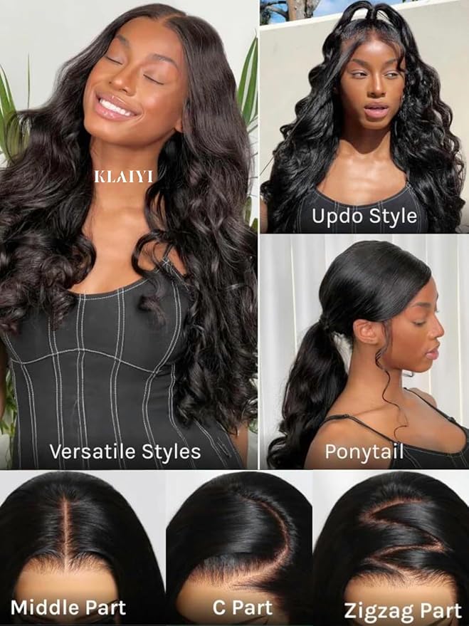 KLAIYI HD Real Scalp Wig 13x4 Lace Frontal Human Hair Wig Loose Body Wave with Face Framing Curtain Bangs Pre Everything Glueless 3S Wear and Go Precut Lace Pre Plucked Pre Bleached 180%Density 16Inch