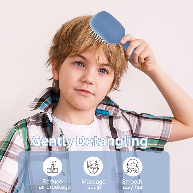Mini Hair Bursh for Women Men and Kids, Protable Travel Size Hair Brush for Pockets Purses, Mini Detangler Brush for All Hair Types, Small Paddle Brush for Detangling (1 Pack-Blue)