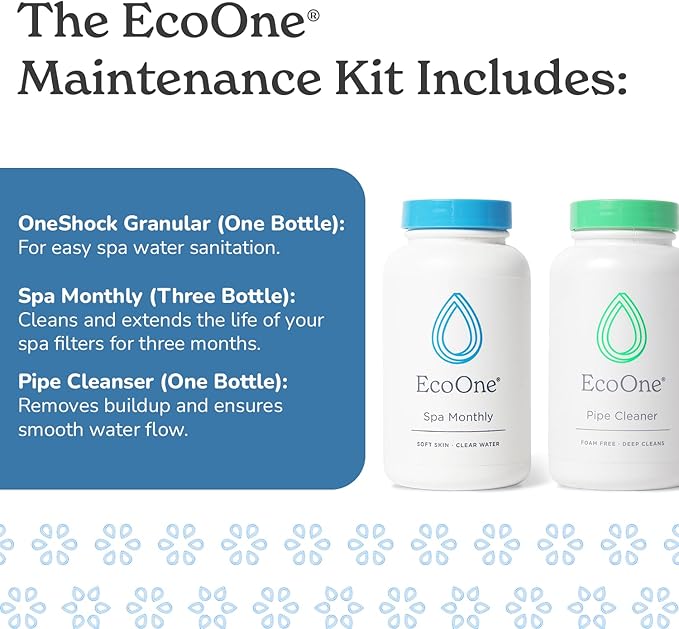 EcoOne | Hot Tub Chemical Maintenance & Supply Kit | Spa Shock, Conditioner & Purification Kit | Contains Oneshock Chlorine Granular, SPA Monthly Conditioner & Filter Cleanser | 3 Month Supply