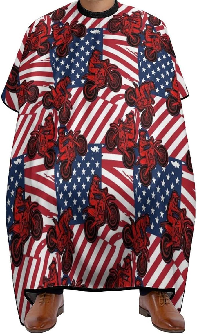 Unisex Motorcycle Motocross Dirt Bike American Flag Hair Styling Cape, Lightweight Salon Cape Apron for Home Stylists, Haircut Tools