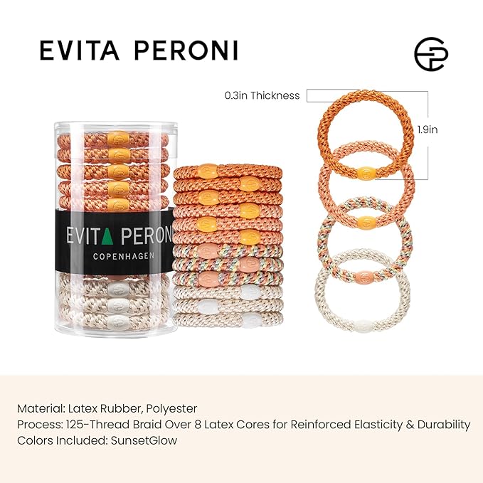 EVITA PERONI 12 Pcs Hair Ties, High Elastic Ponytail Holders, Hair Ties No Damage for Thick Curly Hair Women Men (Sunset Glow)