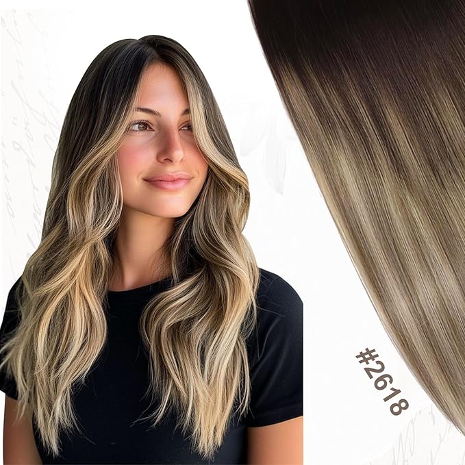 XDhair Human Hair Clip in Extensions 100g 6pcs Balayage Clip in Hair Extension Ombre Hair Extensions Clip ins Dark Brown to Dirty Blonde 14 Inch #2/6/18
