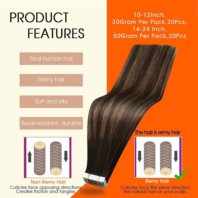 Full Shine Tape in Hair Extensions 20Inch Tape in Human Hair Color 2/8/2 Balayage Dark Brown to Ash Brown Real Remy Real Human Hair Extensions Seamless Tapes in Straight Hair 20pcs 50 Gram for Women