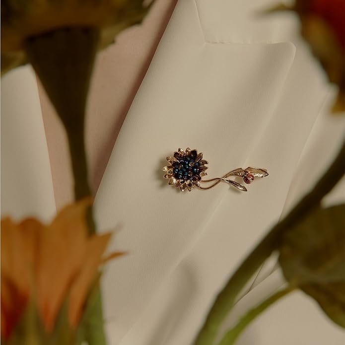 Sunflower Brooch pin with hand beading, She's Free Style Just For You Flower Oil Dropping Brooches for women, Metal Plating Process Safety pins with Nail Bead Crystal