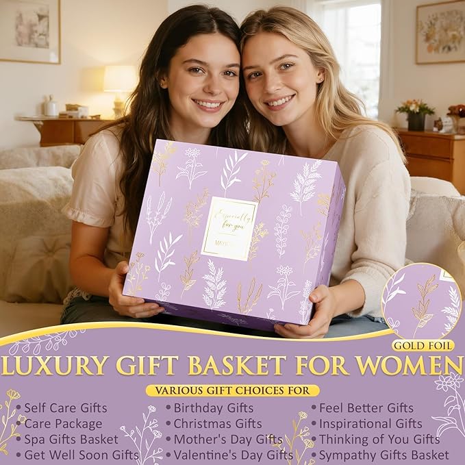 Birthday Gifts for Women Self Care Package Get Well Soon Gift Baskets, Thinking of You Sympathy Spa Gift Set w/ Crochet Flower Bouquet, Unique Christmas Gifts for Women Mom Her Best Friend Sister Wife
