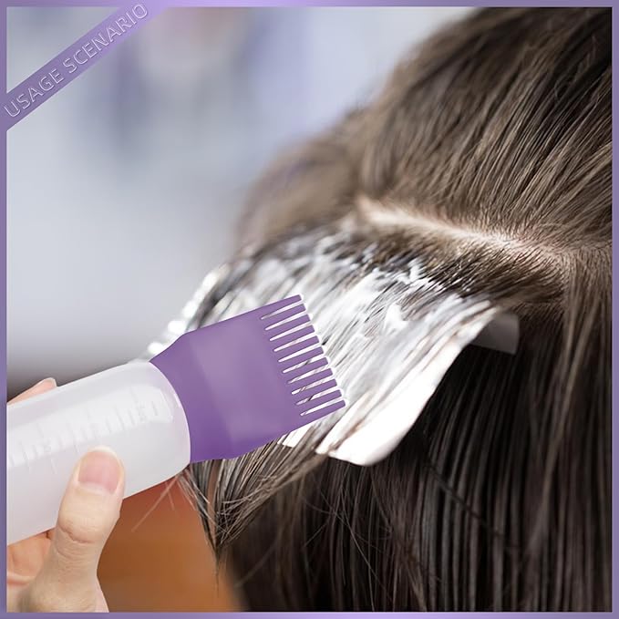 BLAAROOM Root Comb Applicator Bottles 6 Ounce, 2 Pack - Hair Oil Applicator with Dispenser, Root Comb Brush - Dark Purple