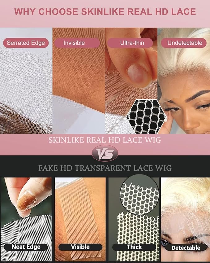 Alididi Skinlike Real Hd 613 13x6 Lace Front Wig Human Hair Straight Pre Plucked Bleached Knots 200% Density 0.10mm Ultra-Thin Invisible Lace Blonde Wig Human Hair For Women 24 Inch