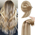 Balayage Medium Brown Mixed Dark Blonde Tape in Hair Extensions Human Hair 16 Inch 20pcs Remy Human Hair Extensions Tape in Straight Seamless Skin(10/10/22#, 20 Inch)