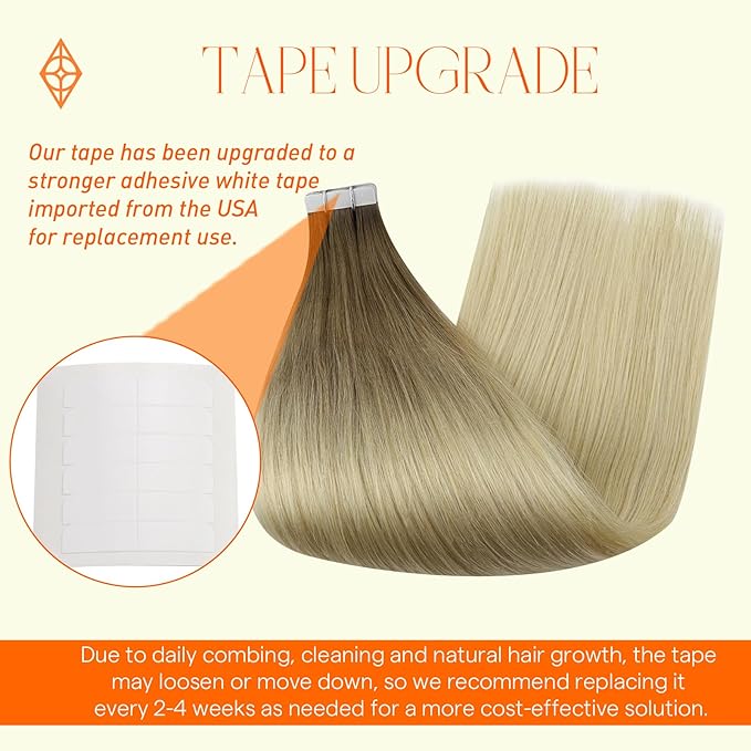Full Shine Invisible Tape in Hair Extensions Human Hair 14 Inch Tape in Human Hair Extensions Color 3 Dark Brown and 8 Fading to 613 Bleach Blonde 20 Pcs 50G Double Sided Hair Extensions Tape in