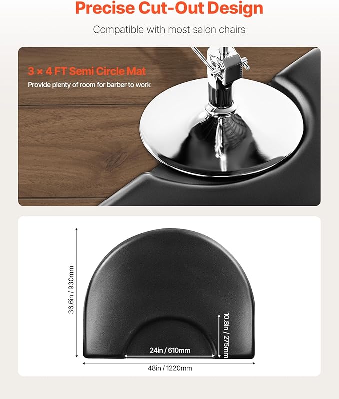 VEVOR Salon Mat for Hair Stylist, 3 x 4 FT Semi-Circle Salon Chair Mat, 1-inch Thickened Anti Fatigue Barber Shop Floor Mat with Round Cut Out, Easy-to-Clean PVC Surface & Anti-Trip Beveled Edges