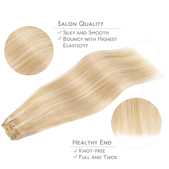WENNALIFE Hair Extensions Clip In, 9pcs 18inch 150g Dirty Blonde Highlighted Bleach Blonde Thicker Clip In Hair Extensions Real Human Hair Remy hair extension Double Weft Clip in Human Hair Extensions