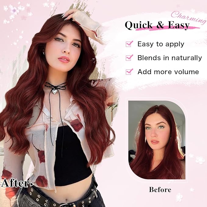 Clip in Hair Extensions for Women, 20 Inch 8PCS Red Hair Extensions Clip Ins Wavy, Synthetic Curly Hairpieces for Women, Invisible Lace Weft Hair Extension