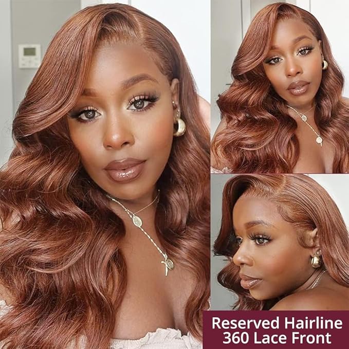 AMIRTY 250 density Dark Ginger Wig Human Hair Pre Plucked 13x4 Auburn Colored Lace Front Wigs Body Wave Glueless Wigs Human Hair HD Lace Frontal Reddish Brown Human Hair Wig 24 Inch