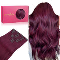 WENNALIFE Clip in Hair Extensions Real Human Hair, 18 Inch 120g 7pcs Remy Hair, Light Burgundy Straight Natural Coloured Extensiones De Cabello Humano Con Clip Ins