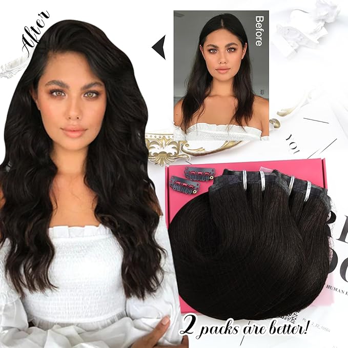 Moresoo Brown Seamless Clip in Hair Extensions Real Human Hair Straight Clip in Human Hair Extensions Dark Brown Double Weft 120g/7pcs 20 inch