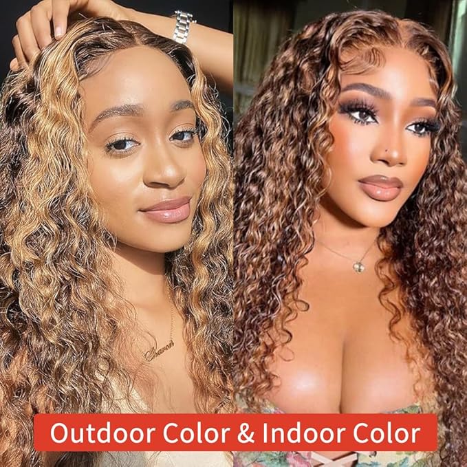 Highlight Ombre 13x6 Lace Front Wig Human Hair Deep Wave Honey Blonde Glueless HD Transparent Lace Frontal Wigs for Women 180 Density Human Hair (highlight ombre deep wave, 34 inch)