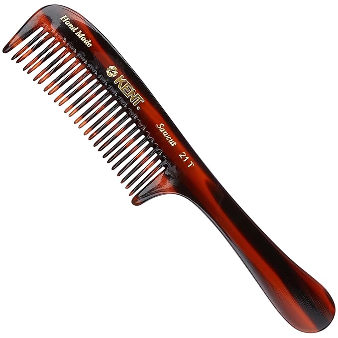 Kent 21T Large Hair Detangling Comb, Double Teeth Wide Tooth Comb for Curly Wavy Hair, Saw-Cut and Handmade (7.5")