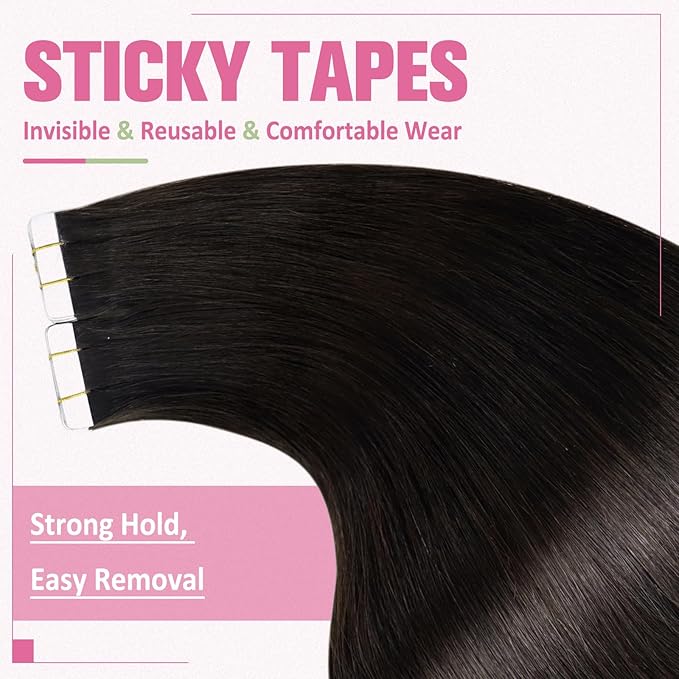 YoungSee 28 Inch Tape in Hair Extensions Real Human Hair Brown 20pcs 50g Invisible Tape in Extensions Human Hair Dark Brown Tapes on Remy Hair Extension for Long Straight Hair