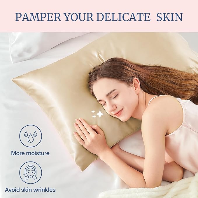 BEDELITE Satin Pillowcase for Hair and Skin, Super Soft Similar to Silk Pillow Cases 4 Pack with Envelope Closure, Cooling Pillowcases for Women Men (20"x30" Queen Size, Champagne)