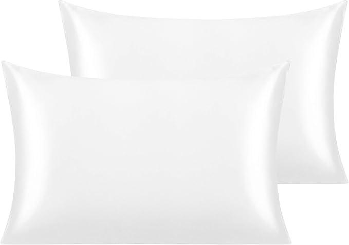 NTBAY 2 Pack Satin Queen Pillowcases for Hair and Skin, Luxurious and Silky Pillow Cases with Envelope Closure, 20x30 Inches, White