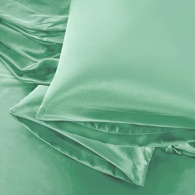 Aormenzy Satin Body Pillow Cover Set of 2, 20x54 Inches Mint Green Body Pillow Case for Adults, Silky Soft & Cooling Body Pillow Pillowcase with Envelope Closure