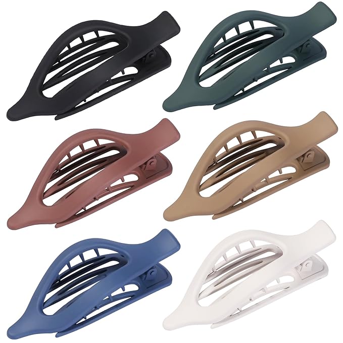 Flat Hair Clips for Women - 6 PCS French Flat Claw Clips Medium Hair Clips for Girls Large Hair Claw Clips for Thick or Thin Hair Strong Hold No Slip Hair Accessories for women (Dark Colorful)
