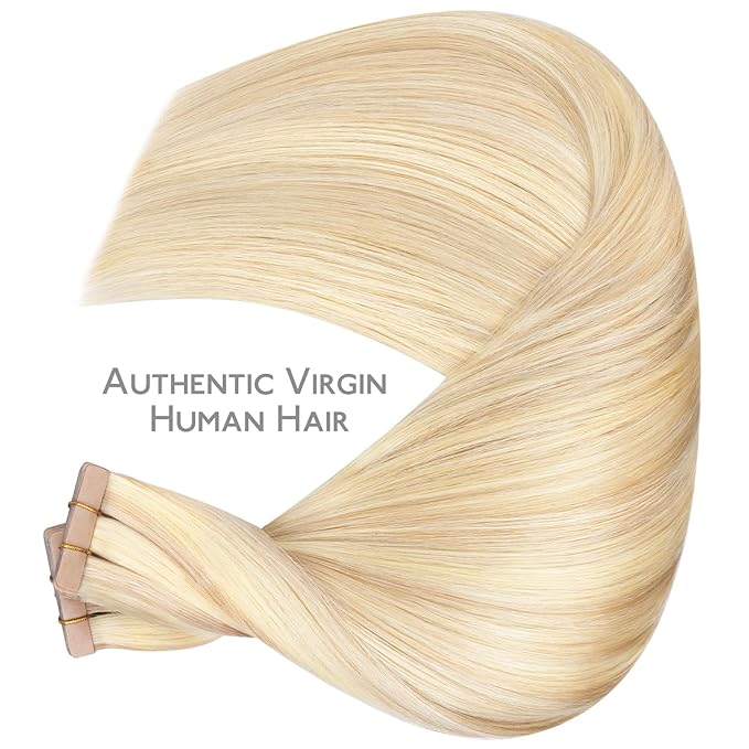 WENNALIFE Tape in Hair Extensions Human Hair, 40pcs 100g 20 inch Balayage Light Wheat Platinum Blonde Hair Extensions Real Human Hair Straight Tape in Extensions Invisible Human Hair Extensions Reusab