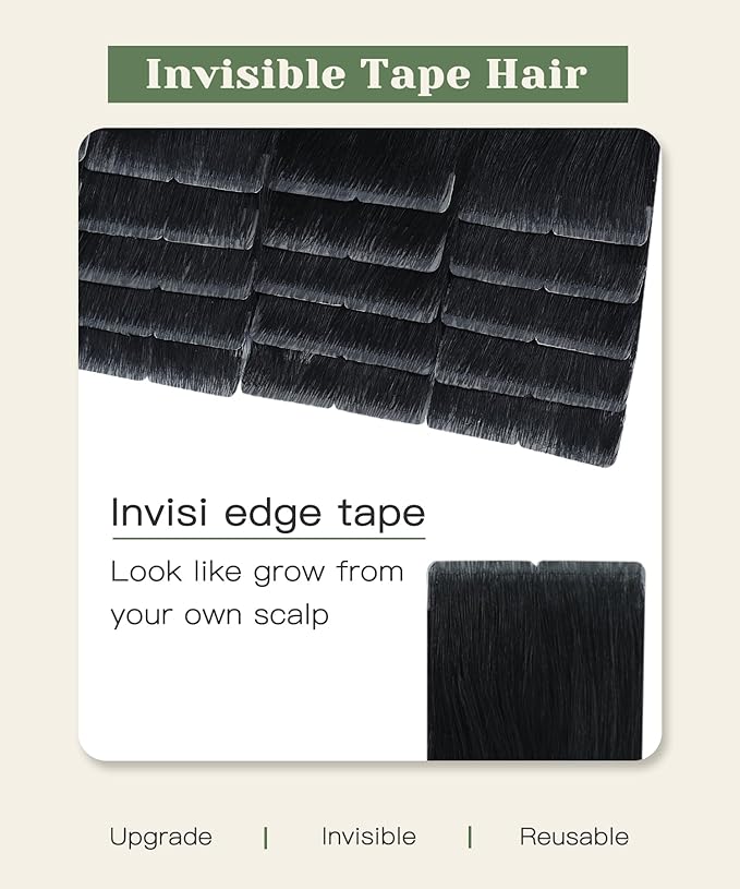 SURNEL Injected Tape in Hair Extensions 14 Inch Natural Real Human Hair Extension Jet Black Upgraded Seamless Remy Invisible Tape in Extensions 20Pcs 30g(#1,14)