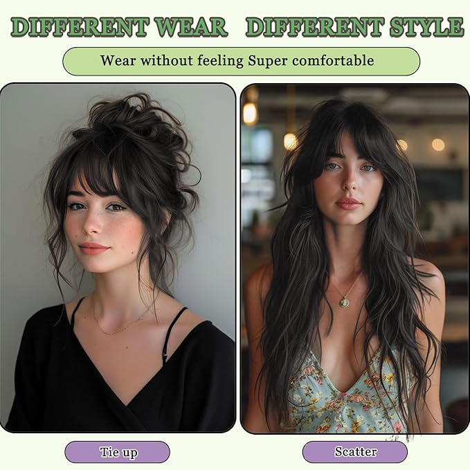 Hair Toppers for Women Real Human Hair, 360°3D Bangs Clip Human Toppers for Women with Thinning hair Realistic Scalp Line (Black, 3D Wispy Bangs(11 * 7))