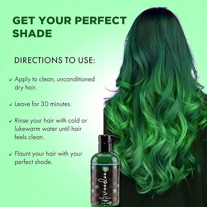 MOEHAIR Semi-Permanent Hair Color | Green Hair Dye 8 Oz | No Ammonia, Sulfate or Paraben | Vegan & Cruelty-Free | Gentle & Washable Formula | Voodoo Harmony Green Hair Color