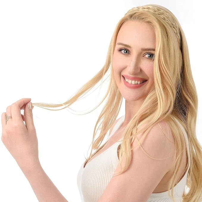 DIGUAN Double Three Strand Synthetic Hair Braided Headband Hairpiece Extension Women Girl Beauty accessory (Smoky Gray)