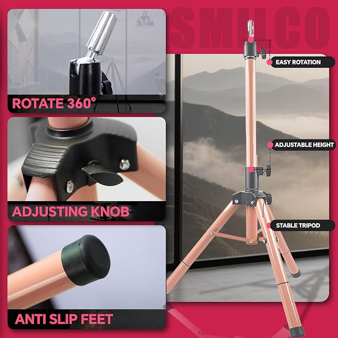 Smilco Mannequin Head Stand,Adjustable Wig Stand Tripod,Heavy Duty Wig Head Stand for Cosmetology Hairdressing Training