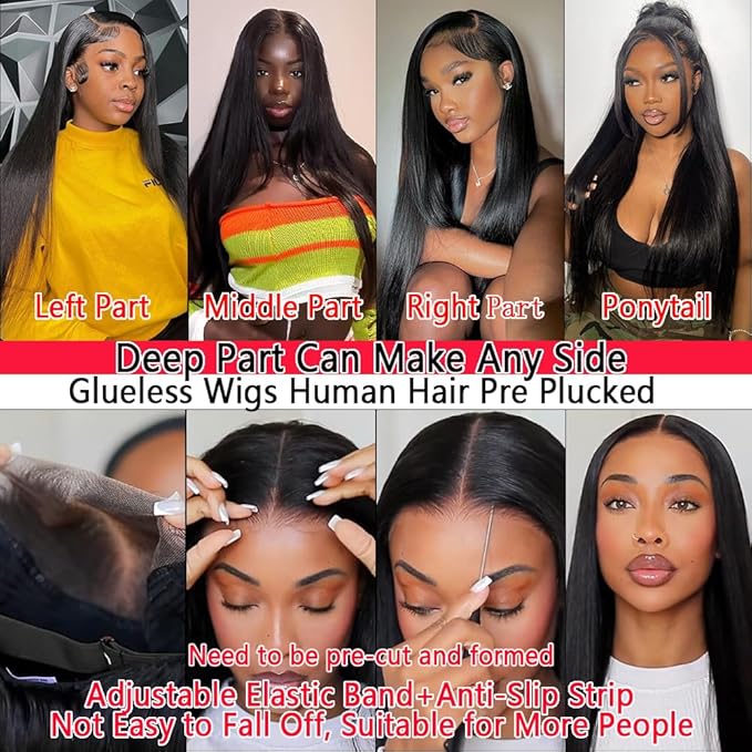 32 Inch 13x6 HD Lace Front Wigs Human Hair Straight Wigs Human Hair Pre Plucked 200 Density Glueless Wig Natural Black 13x6 Lace Frontal Wigs for Women