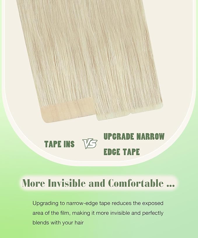 SURNEL Tape in Hair Extensions #60 Platinum Blonde Tape in Human Hair Extensions 20pcs 50g 14 inch(#60-16)