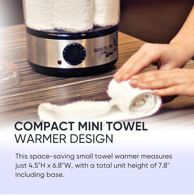 Pro Beauty - Hot Towel Warmer for Spa - Professional Towel Steamer Kit - Facial Esthetician Equipment, Massage Salon Supplies, Metal Tongs Included, 6 Hygienic Towels - Compact Mini Size