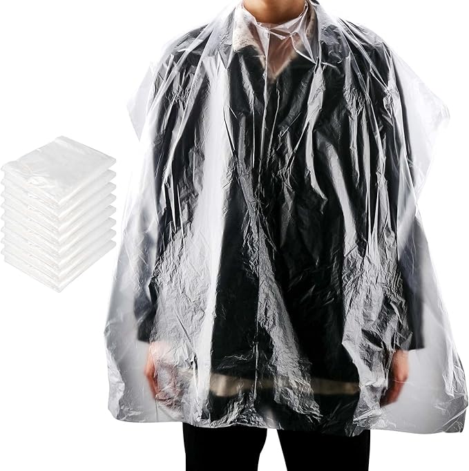 400 Pcs 35 x 47 Inch Disposable Clear Plastic Hair Salon Capes, Waterproof Barber Capes for Barbershop and Salon